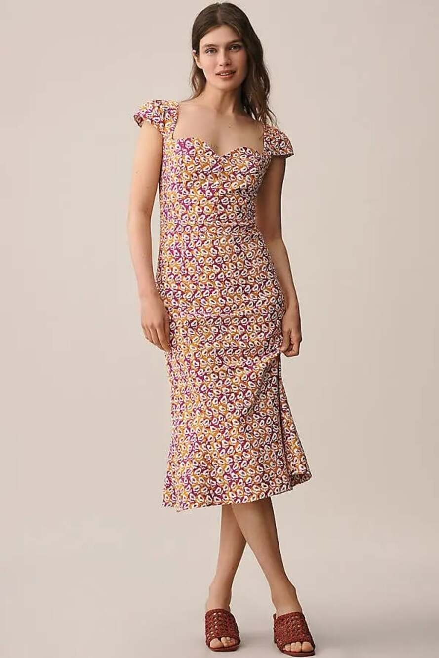 New Anthropologie The Cecily Fit & Flare Sweetheart Dress $170 Large Purple
